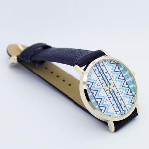 Geometric Pattern Leather Strap Watch 050206