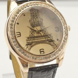 Eiffel Tower Printed Surface Leather Strap Watch..