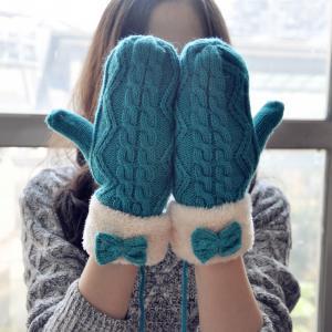 Bowtie Mitten Gloves With Faux Furs Cuff For Women..