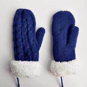Braid Pattern Mitten Gloves With Faux Furs Cuff..