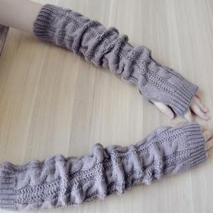 Khaki Fingerless Long Gloves For Women G101412