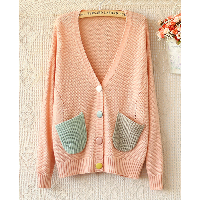 V Neck Long Sleeve Sweater Knit Cardigan Pink On Luulla