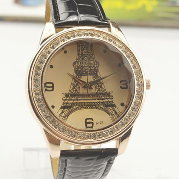 Eiffel Tower Printed Surface Leather Strap Watch 050223