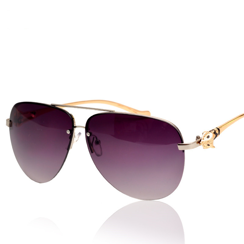 Metal Frame D Shape Synthetic Resin Lens Aviator Sunglasses With Fox Detail 052213