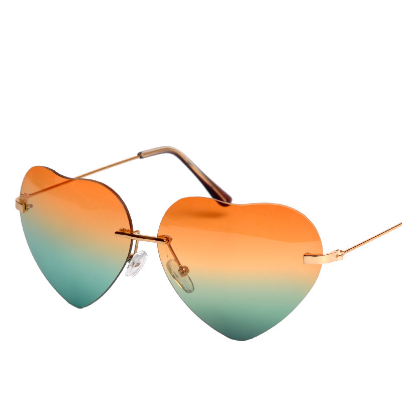 Heart Shape Synthetic Resin Lens Sunglasses With Metal Bridge Detail 052222