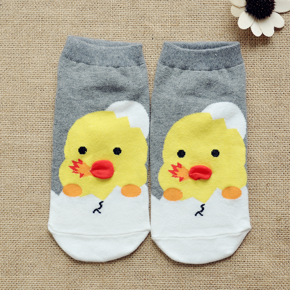Woman's Penguin And Duck Pattern Cotton Ankel Socks In 2 Colors